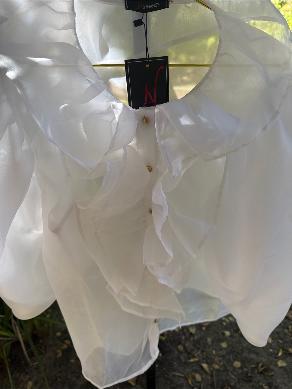 NYNANCY White Ruffled Sheer Blouse - Elegant Women's Top